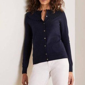 Navy BODEN ABERCORN SCALLOP CARDIGAN - XS